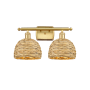 Innovations Lighting Woven Rattan 2 Light 18" Wide Vanity Light Satin Gold / Natural