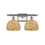 Innovations Lighting Woven Rattan 2 Light 18" Wide Vanity Light Satin Nickel / Natural