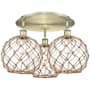 Innovations Lighting Farmhouse Rope 3 Light 22" Wide Semi-Flush Ceiling Fixture Antique Brass / Clear Glass with Brown Rope