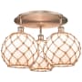 Innovations Lighting Farmhouse Rope 3 Light 22" Wide Semi-Flush Ceiling Fixture Antique Copper / White Glass with Brown Rope