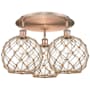 Innovations Lighting Farmhouse Rope 3 Light 22" Wide Semi-Flush Ceiling Fixture Antique Copper / Clear Glass with Brown Rope