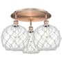 Innovations Lighting Farmhouse Rope 3 Light 22" Wide Semi-Flush Ceiling Fixture Antique Copper / Clear Glass with White Rope