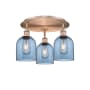 Innovations Lighting Bella 3 Light 18" Wide Flush Mount Ceiling Fixture Antique Copper / Princess Blue