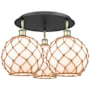 Innovations Lighting Farmhouse Rope 3 Light 22" Wide Semi-Flush Ceiling Fixture Black Antique Brass / White Glass with Brown Rope