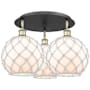 Innovations Lighting Farmhouse Rope 3 Light 22" Wide Semi-Flush Ceiling Fixture Black Antique Brass / White Glass with White Rope