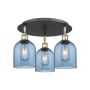 Innovations Lighting Bella 3 Light 18" Wide Flush Mount Ceiling Fixture Black Antique Brass / Princess Blue