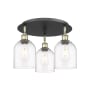 Innovations Lighting Bella 3 Light 18" Wide Flush Mount Ceiling Fixture Black Antique Brass / Clear