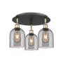 Innovations Lighting Bella 3 Light 18" Wide Flush Mount Ceiling Fixture Black Antique Brass / Light Smoke