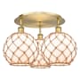 Innovations Lighting Farmhouse Rope 3 Light 22" Wide Semi-Flush Ceiling Fixture Brushed Brass / White Glass with Brown Rope