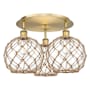 Innovations Lighting Farmhouse Rope 3 Light 22" Wide Semi-Flush Ceiling Fixture Brushed Brass / Clear Glass with Brown Rope