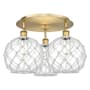 Innovations Lighting Farmhouse Rope 3 Light 22" Wide Semi-Flush Ceiling Fixture Brushed Brass / Clear Glass with White Rope