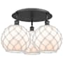 Innovations Lighting Farmhouse Rope 3 Light 22" Wide Semi-Flush Ceiling Fixture Matte Black / White Glass with White Rope
