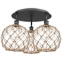 Innovations Lighting Farmhouse Rope 3 Light 22" Wide Semi-Flush Ceiling Fixture Matte Black / Clear Glass with Brown Rope