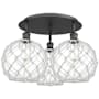 Innovations Lighting Farmhouse Rope 3 Light 22" Wide Semi-Flush Ceiling Fixture Matte Black / Clear Glass with White Rope