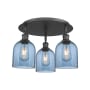 Innovations Lighting Bella 3 Light 18" Wide Flush Mount Ceiling Fixture Matte Black / Princess Blue