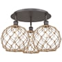 Innovations Lighting Farmhouse Rope 3 Light 22" Wide Semi-Flush Ceiling Fixture Oil Rubbed Bronze / Clear Glass with Brown Rope