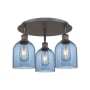 Innovations Lighting Bella 3 Light 18" Wide Flush Mount Ceiling Fixture Oil Rubbed Bronze / Princess Blue