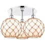 Innovations Lighting Farmhouse Rope 3 Light 22" Wide Semi-Flush Ceiling Fixture Polished Chrome / White Glass with Brown Rope