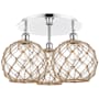 Innovations Lighting Farmhouse Rope 3 Light 22" Wide Semi-Flush Ceiling Fixture Polished Chrome / Clear Glass with Brown Rope