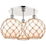 Innovations Lighting Farmhouse Rope 3 Light 22" Wide Semi-Flush Ceiling Fixture Polished Nickel / White Glass with Brown Rope