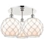 Innovations Lighting Farmhouse Rope 3 Light 22" Wide Semi-Flush Ceiling Fixture Polished Nickel / White Glass with White Rope