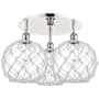 Innovations Lighting Farmhouse Rope 3 Light 22" Wide Semi-Flush Ceiling Fixture Polished Nickel / Clear Glass with White Rope