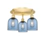Innovations Lighting Bella 3 Light 18" Wide Flush Mount Ceiling Fixture Satin Gold / Princess Blue