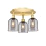 Innovations Lighting Bella 3 Light 18" Wide Flush Mount Ceiling Fixture Satin Gold / Light Smoke