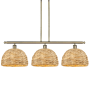 Innovations Lighting Woven Rattan 3 Light 38" Wide Linear Pendant Antique Brass / Natural