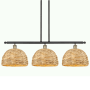 Innovations Lighting Woven Rattan 3 Light 38" Wide Linear Pendant Black Antique Brass / Natural