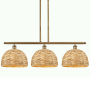 Innovations Lighting Woven Rattan 3 Light 38" Wide Linear Pendant Brushed Brass / Natural