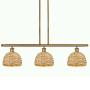Innovations Lighting Woven Rattan 3 Light 36" Wide Linear Pendant Brushed Brass / Natural