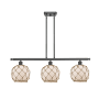 Innovations Lighting Farmhouse Rope 3 Light 36" Wide Linear Chandelier Matte Black / White Glass with Brown Rope