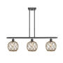 Innovations Lighting Farmhouse Rope 3 Light 36" Wide Linear Chandelier Matte Black / Clear Glass with Brown Rope