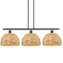 Innovations Lighting Woven Rattan 3 Light 38" Wide Linear Pendant Matte Black / Natural