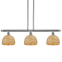 Innovations Lighting Woven Rattan 3 Light 36" Wide Linear Pendant Polished Chrome / Natural