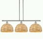 Innovations Lighting Woven Rattan 3 Light 38" Wide Linear Pendant Polished Nickel / Natural
