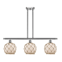 Innovations Lighting Farmhouse Rope 3 Light 36" Wide Linear Chandelier Brushed Satin Nickel / White Glass with Brown Rope