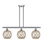 Innovations Lighting Farmhouse Rope 3 Light 36" Wide Linear Chandelier Brushed Satin Nickel / Clear Glass with Brown Rope