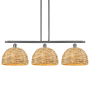 Innovations Lighting Woven Rattan 3 Light 38" Wide Linear Pendant Satin Nickel / Natural