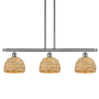 Innovations Lighting Woven Rattan 3 Light 36" Wide Linear Pendant Satin Nickel / Natural