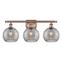 Innovations Lighting Athens Deco Swirl 3 Light 28" Wide Vanity Light Antique Copper / Light Smoke Deco Swirl