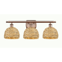 Innovations Lighting Woven Rattan 3 Light 28" Wide Vanity Light Antique Copper / Natural