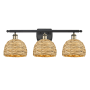 Innovations Lighting Woven Rattan 3 Light 28" Wide Vanity Light Black Antique Brass / Natural