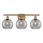 Innovations Lighting Athens Deco Swirl 3 Light 28" Wide Vanity Light Brushed Brass / Light Smoke Deco Swirl