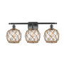 Innovations Lighting Farmhouse Rope 3 Light 26" Wide Bathroom Vanity Light Matte Black / Clear / Black
