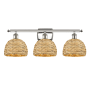 Innovations Lighting Woven Rattan 3 Light 28" Wide Vanity Light Polished Nickel / Natural