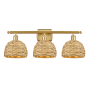 Innovations Lighting Woven Rattan 3 Light 28" Wide Vanity Light Satin Gold / Natural