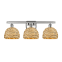 Innovations Lighting Woven Rattan 3 Light 28" Wide Vanity Light Satin Nickel / Natural
