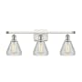 Innovations Lighting Conesus 3 Light 26" Wide Bathroom Vanity Light White and Polished Chrome / Clear Crackle